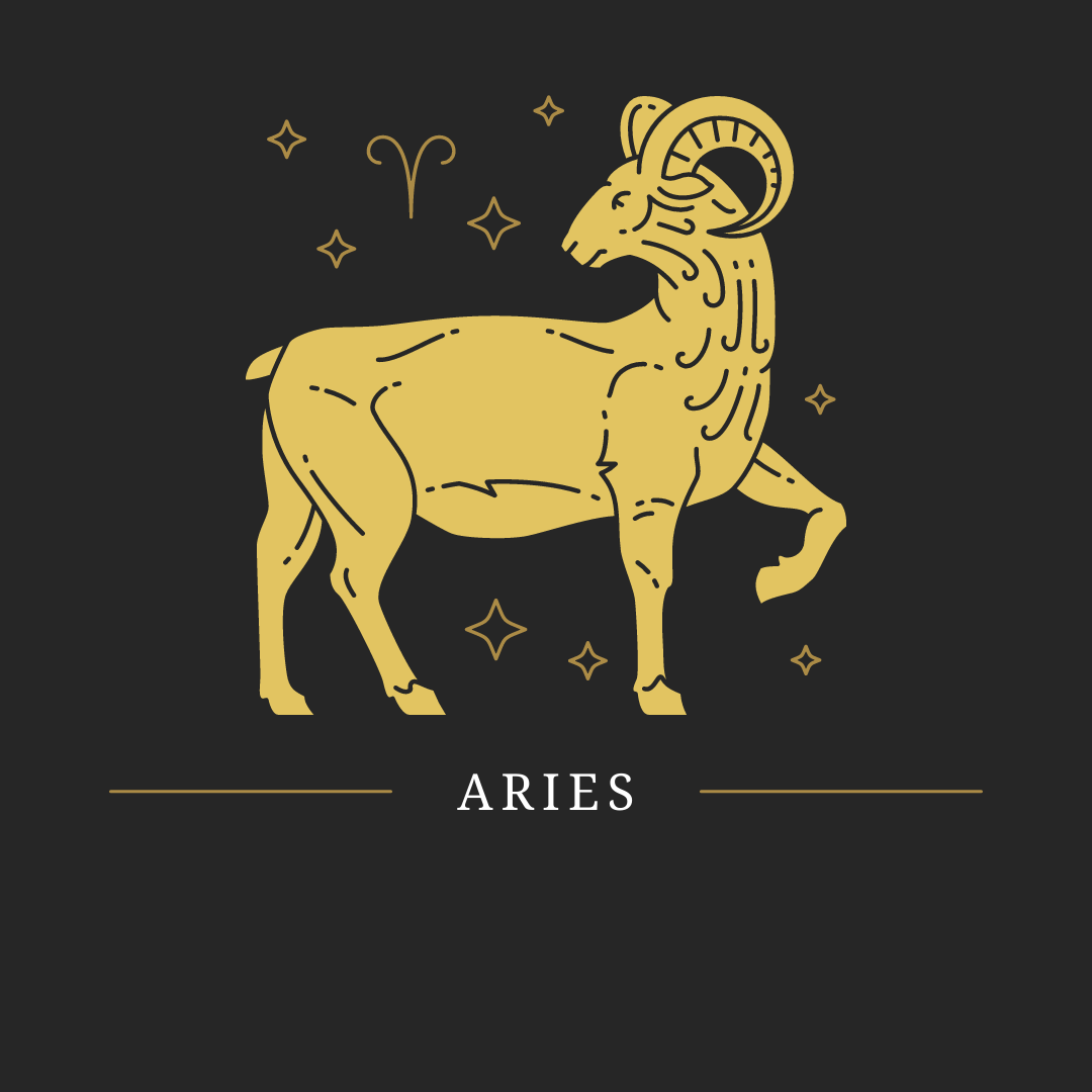 Aries Zodiac Sign showing a ram symbol and date
