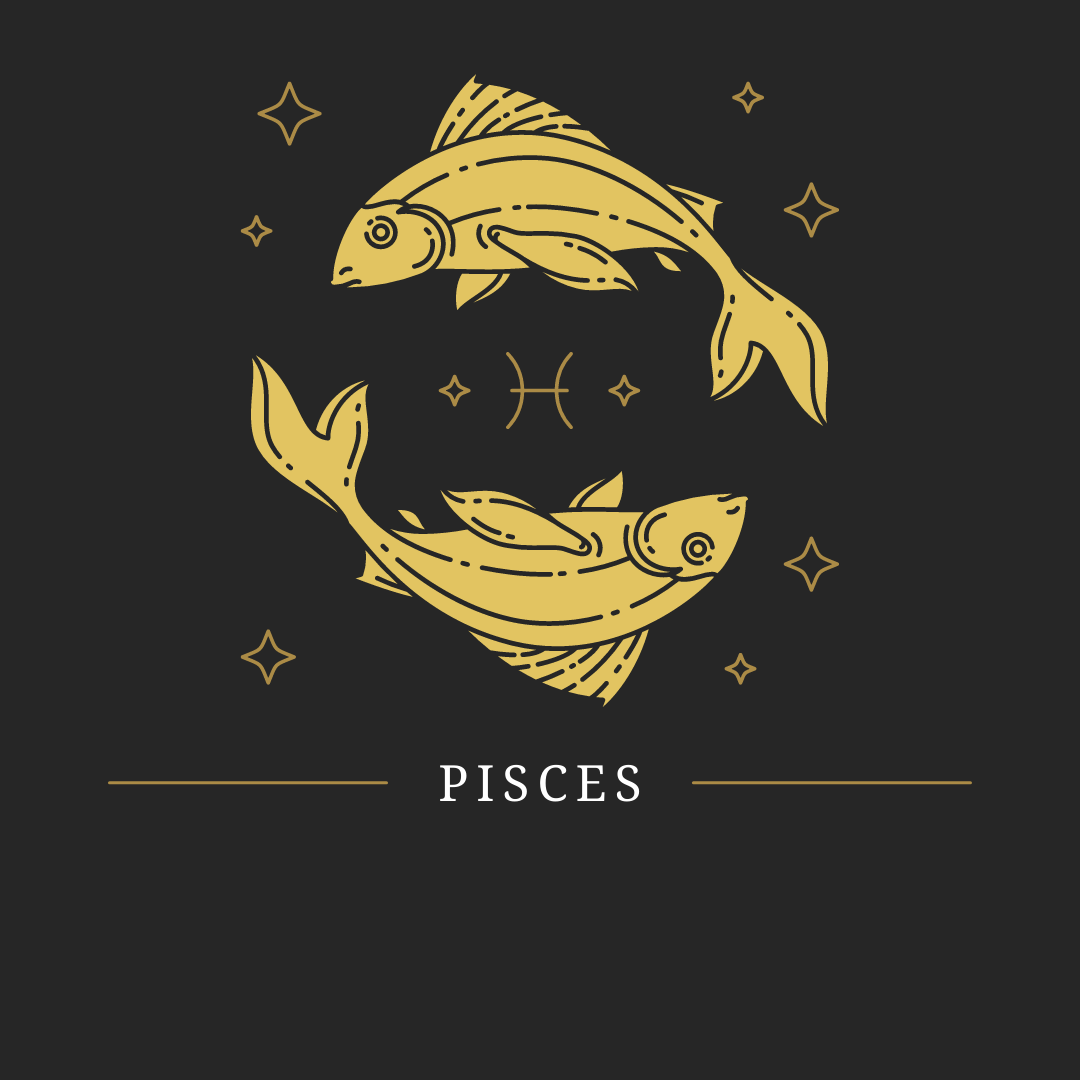 Pisces zodiac sign symbol showing two fishes swimming in opposite direction