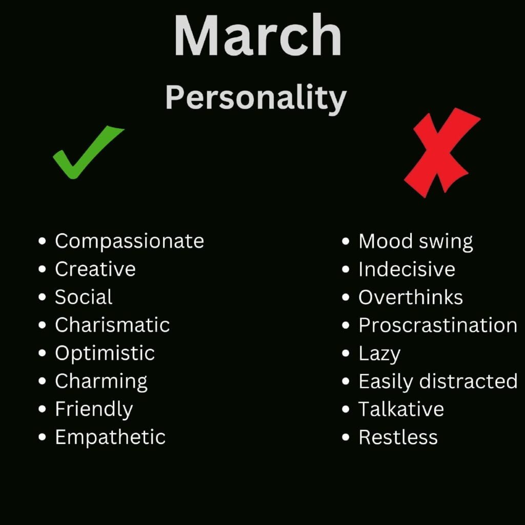 March personality traits based on the zodiac sign, both positive and negative traits