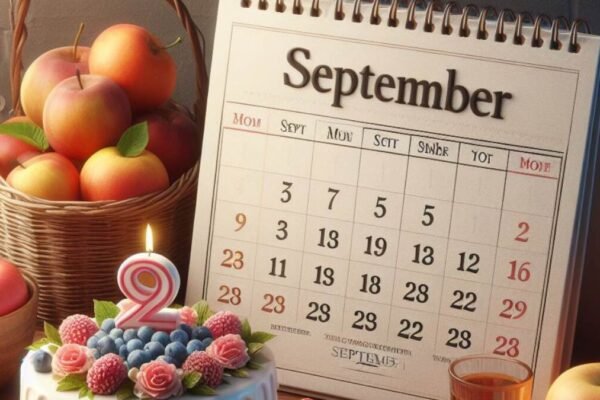 September birthday with cake and calendar